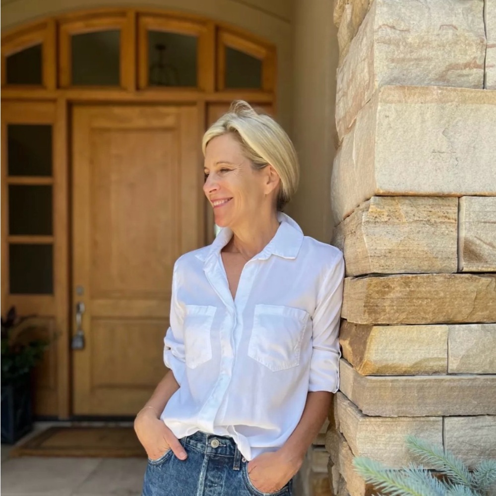 cloth & stone white V-Neck Button Shirt